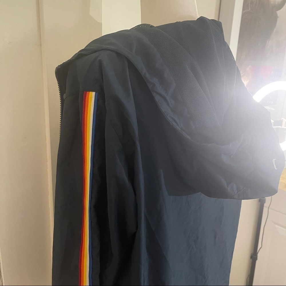 Zyia Navy rainbow Stripe Windbreaker Jacket Medium